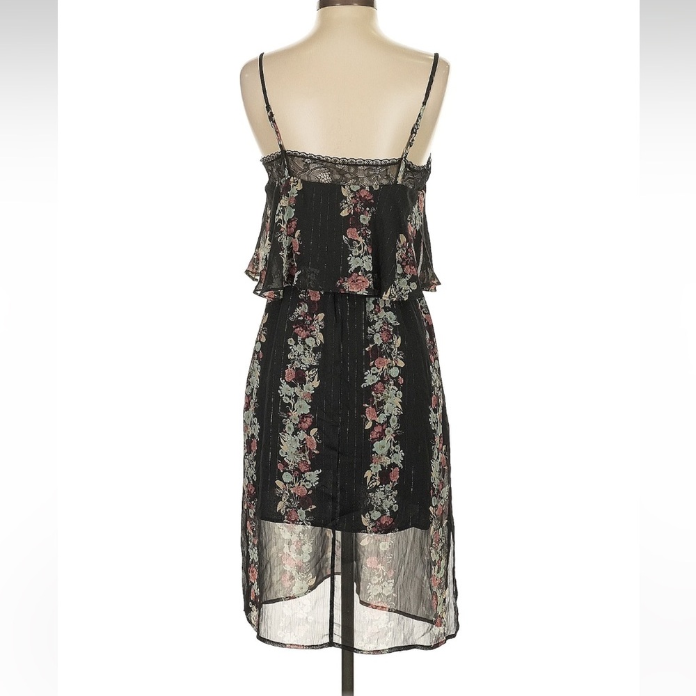 BCBGeneration Small Black Floral Lined Midi Dress Sheer Sleeveless Flowy Layered - Picture 2 of 2
